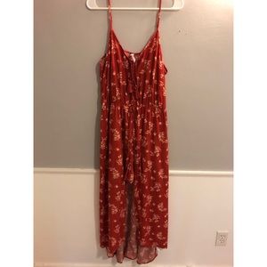 Xhilaration burgundy floral maxi romper